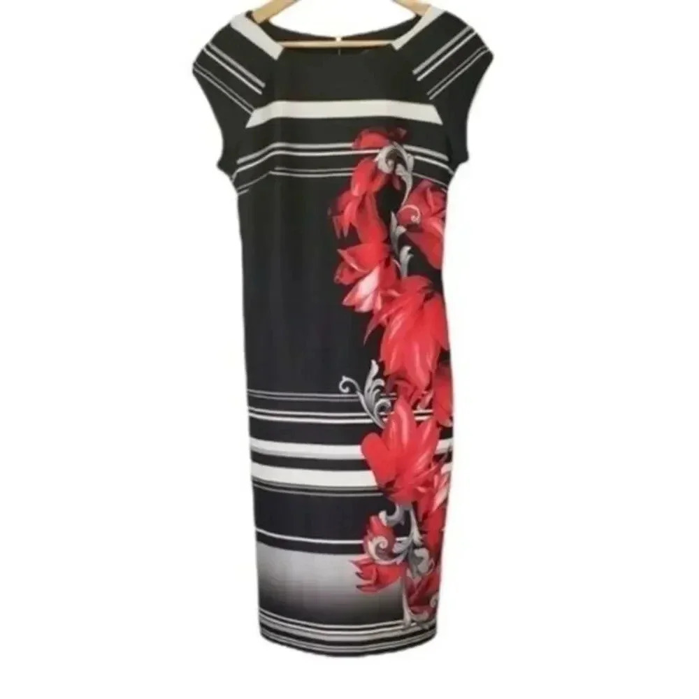 Thalia Sodi Black Red Sheath Midi Dress Small